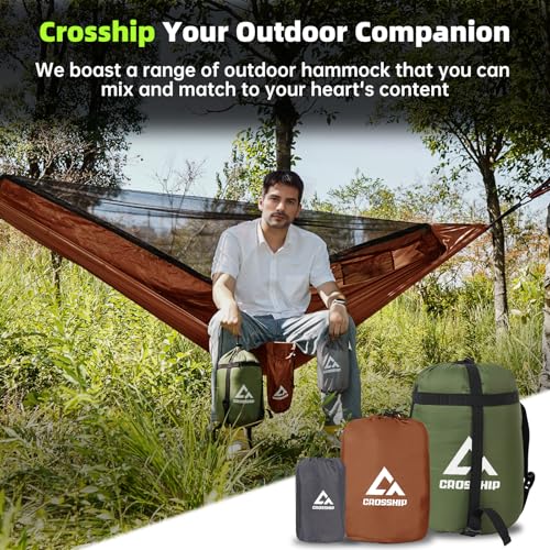 Camping Hammock with Mosquito Net – Portable Parachute Nylon Hammock Tent with Tree Straps, Camp Rope & Stake - for Hiking, Backpacking, Travel, Backyard, Beach – Holds Up to 500lbs (Orange) - color: Orange