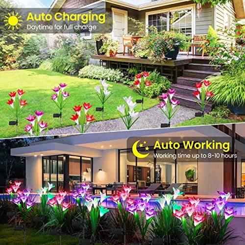 KOOPER Outdoor Solar Lights, 8 Pack Solar Garden Light with Bigger Lily Flowers, Waterproof 7 Color Changing Solar Lights Outdoor - Bigger Panel for Patio Yard Garden Decoration, Gift for Mom - size: 8 Pack