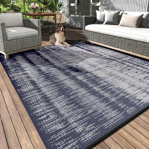 MontVoo Outdoor Rug Waterproof 9x18ft Outdoor Patio Rug Mat Reversible Plastic Straw Outside Rug Carpet Outdoor Rugs for RV Camping Picnic Beach Balcony Porch Deck - color: Navy Blue, size: 9' X 18' (Rectangular)