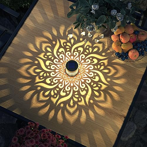 gardencave 4 Pack Solar Fence Lights Metal Solar Powered Outdoor Wall Deck Step Lights Mandala Theme Waterproof Fence Light for Garden Post Patio Backyard Decor (4 Pack) - color: Mandala, size: 4 Pack