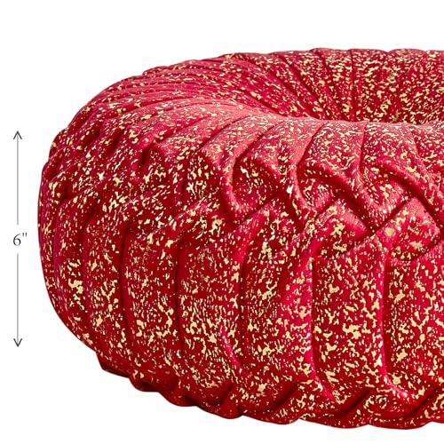 EUCIOR Round Throw Pillows,Pumpkin Pleated Handmade Throw Pillows,Red Throw Pillow Decorative Pillows for Home Decor Bedroom Living Room Couch Bed Sofa (Red) - color: Golden-red
