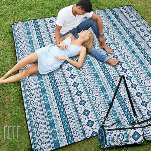Picnic Blankets Extra Large Outdoor - Beach Blanket Waterproof Sandproof with Shoulder Strap, Machine Washable, Picnic Mat with Stakes for Grass Concert, Park, Lawn,Travel, Spring Summer. Blue - color: Blue