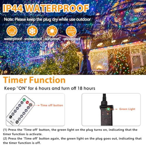 82FT 200 LED Color Changing Christmas String Lights with Remote & Timer & Memory Function, 8 Lighting Modes Waterproof Fairy String Lights for Xmas Tree Holiday Party Garden (Warm White & Multicolor) - color: Warm White & Multicolor, size: 200LED