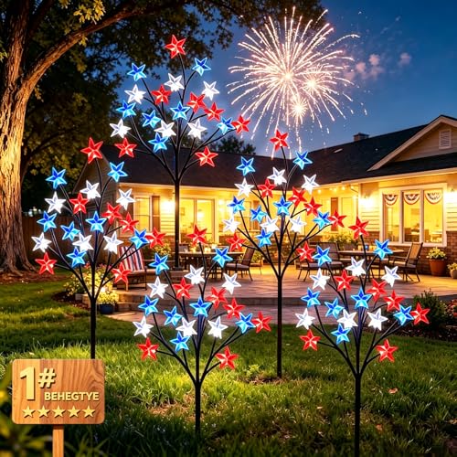 8 Piece Solar American Flag Pathway Lights, US Solar Flag Lights with 8 Lighting Modes, Patriotic Red White Blue Waterproof LED Outdoor Yard Garden Decorations for 4th of July (B) - color: B