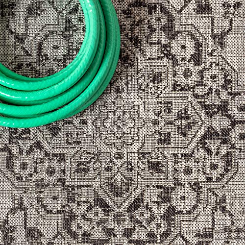 JONATHAN Y Boho Medallion Indoor Outdoor Round Area Rug 5 Ft Gray/Black, Rozetta Textured Weave for Backyard, Patio, Porch, Easy-Cleaning, High Traffic, Pet-Friendly, Non-Shedding (SMB102D-5R) - color: Gray/Black, size: 5'3" (Round)