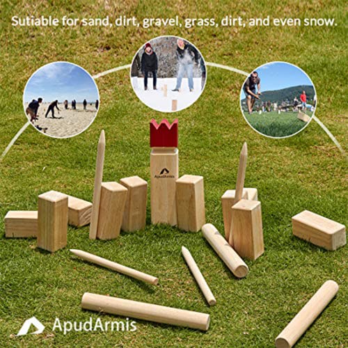 ApudArmis Kubb Yard Game Set, Viking Chess Outdoor Clash Toss Yard Game with Carrying Case - Rubber Wooden Backyard Lawn Games Set for Teenagers Adults Family - color: Burlywood