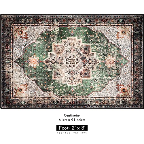 2x3 Small Rugs for Entryway, Green Boho Area Rug for Bathroom Throw Hallway Vintage Kitchen Rugs Non Slip Washable, Indoor Entrance Floor Carpet - color: A#green, size: 2' x 3' (Rectangular)