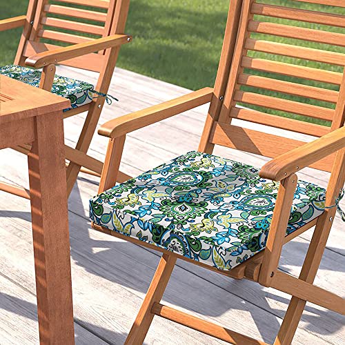 Magpie Fabrics Indoor Outdoor Waterproof Square Chair Cushion, 18" x 18" x 2.5", 2 Pack, Water Resistant Seat Cushions, for Patio Garden Office, Phoenix Blue Green - color: Phoenix Blue Green