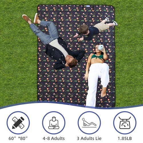 Outdoor Picnic Blanket Blue Floral 60"x80" Sandproof Beach Blanket Waterproof Picnic Blankets Foldable for Caming, Beach, Outdoor Activities. - color: Blue Floral, size: 60"x80"