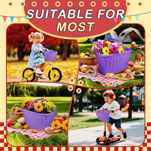 Wicker Picnic Basket for Kids, Small Woven Rattan Basket with Handles Purple Garden Harvest Hamper Basket Empty for Storage Toy Flower Wedding - color: Purple