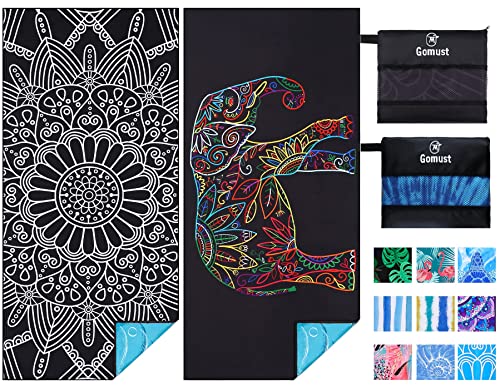 2 Pack Lightweight Thin Beach Towel Oversized 71"x32" Big Extra Large Microfiber Sand Free Towels for Adult Quick Dry Travel Camping Beach Accessories Vacation Essential Gift Black Mandala Elephant - color: 2 Pack Black Mandala Elephant