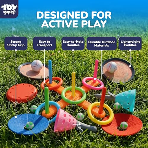 TOY Life Toss and Catch Ball Game 5-in-1 Set for Kids, Sticky Ball Catch Set with Mitts and Balls, Outdoor&Yard Games, Beach Games for Toddlers Ages 2-4 3-6, Throwing Toys
