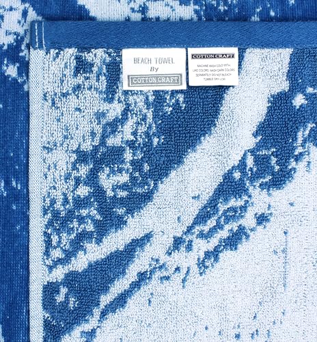 COTTON CRAFT Oversized Beach Towels - 2 Pack XXL 35x84 - Summer Wave - The Big Kahuna 7 Foot Extra Large Beach Blanket Towel - Big & Tall - 100% Cotton Jacquard Velour Soft Pool Bath Towel - Blue - color: Surf Blue, size: 2 Pack - 35x84