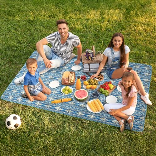 Carstens, Inc. Easy Pack Waterproof Sandproof Picnic Blanket, Lightweight Foldable Outdoor Camping Beach Mat, Large 60"x80", Sundance Blue - color: Sundance Blue