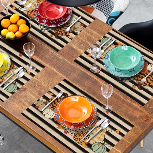 Fall Placemats Set of 4, Autumn Place Mats 12x18 Inch Leopard Buffalo Plaid Pumpkin Heat Resistant Washable Tablemats for Farmhouse Kitchen Dining Thanksgiving Halloween Party - color: Plaid Pumpkin