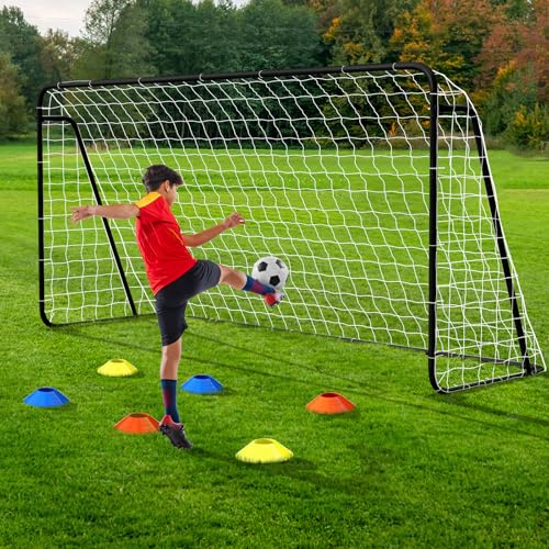 NAIZEA Soccer Goals - 24x8/21x7/18x7/12x6/16x7/10x6/8x6/6x4FT Soccer Goals for Backyard - Metal Soccer Goal for Youth Adult - Multiple Sizes Colors- Perfect for Games Indoor Outdoor - size: 12ft x 6ft, style: Starter-Black/Steel