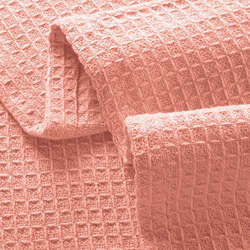 GLAMBURG 100% Cotton Thermal Bed Blanket, Twin Size, Soft Waffle Blanket, All Season, Peach - color: Peach, size: Twin (60"x90")