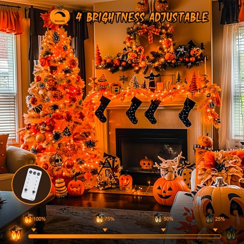 JMEXSUSS 600 LED Thanksgiving Lights Outdoor, Orange Christmas Lights Plug in, Orange String Lights Clear Wire for for Indoor Room Yard Tree Fall Thanksgiving Decorations - color: Orange, size: 600 LED