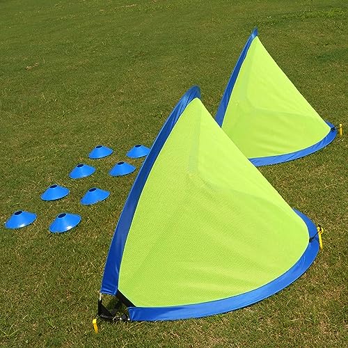 Poray Soccer Goal for Kid Easy-up Set of Two Portable Soccer Net 210D Oxford with 8 Field Marker Cones Extra Stakes Fun for Backyard and Soccer Training - color: Blue, size: 4FT