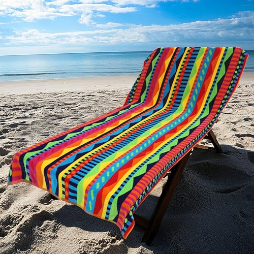 COTTON CRAFT Oversized Beach Towel - 2 Pack XL 39 x 68 inches Big & Huge Beach Blanket Towel - 100% Cotton Jacquard Velour - Super Soft Luxury - Pool Picnic Bath - Cozumel Red Blue Yellow - color: Cozumel - Red Blue Yellow, size: 2 Pack - 39x68