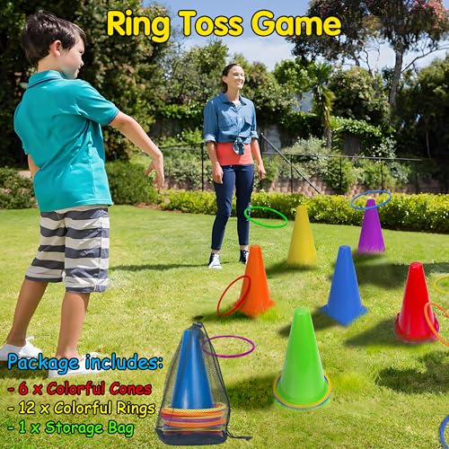 LINAYE Carnival Games Combo Set Outdoor Activities, Field Day Lawn Yard Family Reunion Fall Festival Games Hopper Balls Dart Board for Kids Ring Toss Egg and Spoon for Kids Birthday Party