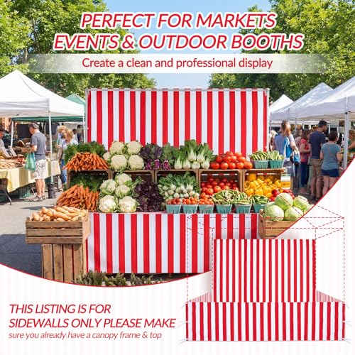4 Pcs Carnival Canopy Sidewall Tent 10x10 Ft, 3 Half Walls and 1 Back Wall for Pop up Tents, Red & White Stripe, Waterproof & UV Resistant for Camping Party (Tent & Frame Not Included)