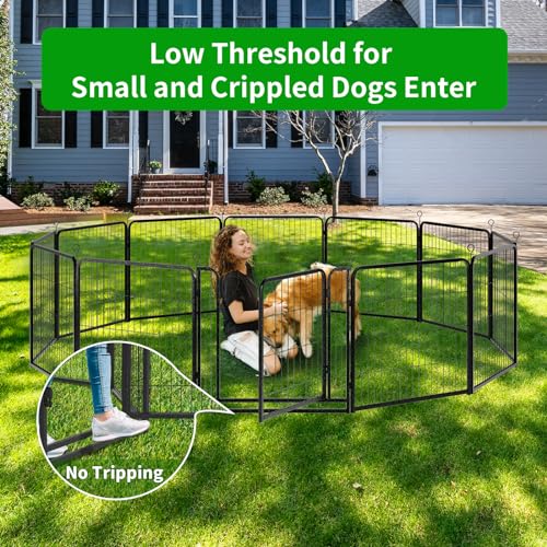 Kfvigoho Dog Playpen Outdoor Extra Wide 16 Piece Panels Heavy Duty Dog Fence 32" Height Anti-Rust with Doors Portable for RV Camping Yard, Total 42FT, 140 Sq.ft, Snowy Black - style: 32"W x 32"H
