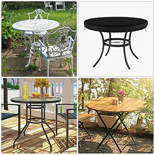 Demao Outdoor Round Table Covers, Waterproof Patio Furniture Covers, UV Resistant Anti-Fading Patio Cover for Outdoor Round Table, Black, 48 inch Diameter