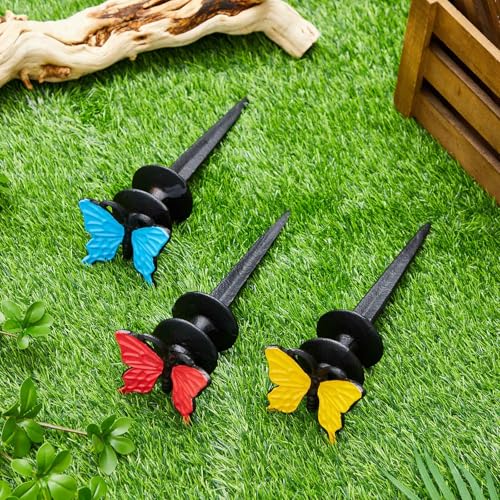 Tandefio 3 Pcs Colorful Butterfly Garden Hose Guide Stakes, Heavy Duty Decorative Antique Black Cast Iron Metal Hose Guides, Plant Protector for Lawn Yard Flower Bed - style: Butterfly