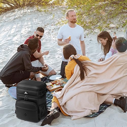 Laripwit Picnic Backpack Cooler Bag - 54 Cans Black Insulated Leak-Proof Lunch Backpack With Cooler Compartment, Large Double Deck Soft Bag for Beach, Camping, Travel - color: Black