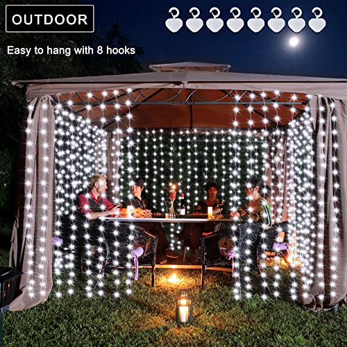 echosari Christmas Curtain Lights Solar Powered 7.9ft x 6ft 144 LED Outdoor Curtain Lights Waterproof with Timer 8 Modes for Christmas Garden Patio Fence Wedding Wall Window Gazebo Decor Cool White - color: Cool White, size: 7.9Ft x 6Ft