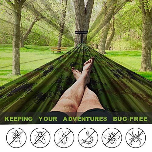 Camping Hammock with Net,Travel Portable Lightweight Hammocks with Tree Straps and Solid D-Shape Carabiners,Parachute Nylon Hammock for Outsides Backpacking Beach Backyard Patio Hiking - color: Camo, size: Large