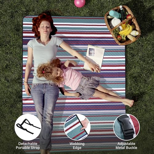 HX&OD Extra Large Picnic Blanket Outdoor 80”x80” Waterproof Picnic Mat Foldable 3-Layer Camping Blanket Portable with Carry Strap Park Blanket for Grass(Red) - color: Red, size: 80”x 80”