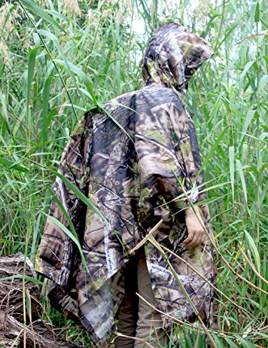AUSCAMOTEK Camouflage Rain Poncho Hooded Waterproof Camo Raincoat with Blind Pattern for Hunting Hiking Camping Fishing - color: Woodland-green
