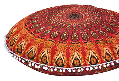 32" Peacock Mandala Bohemian Yoga Meditation Floor Pillow Cover Comfortable Home Car Bed Sofa Cushion Couch Seating Large Zipped Throw (32 inches, Red) - color: Red