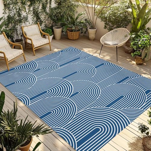 Outdoor Rug 3x5ft, Boho Stripe Retro Ethnic Style Indoor Area Rug for Patio Large Floor Mat, Indian Sketch Sun Art Abstract Line Non-Slip Outside Carpet Balcony Porch Camping Rugs Picnic Mat - size: 3' x 5' (Rectangular)