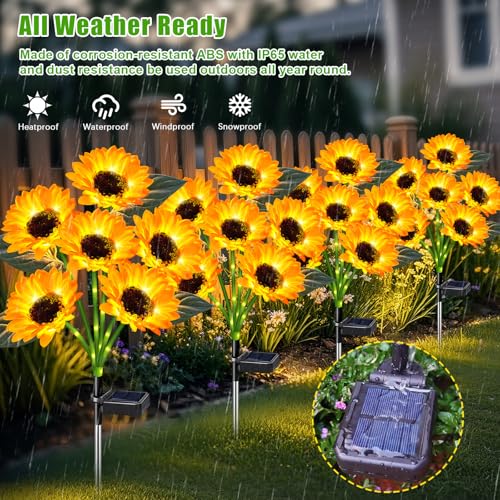 Sunflower Solar Lights Outdoor Decor, 6 Pack Solar Garden Decor Waterproof Solar Sunflower Outdoor Lights for Garden Patio,Flower Bed, Pathway, Gift for Women, Mom, Grandma (6 Pack) - style: Sunflower-6 Pack