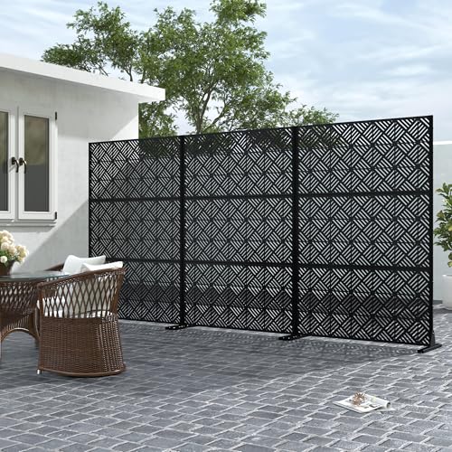 Casaphoria Metal Privacy Screen Outdoor, 72" H x 47" W Freestanding Decorative Privacy Screen for Patio Deck Balcony Garden with Stable Base, Black-Cecil - color: Black-cecil