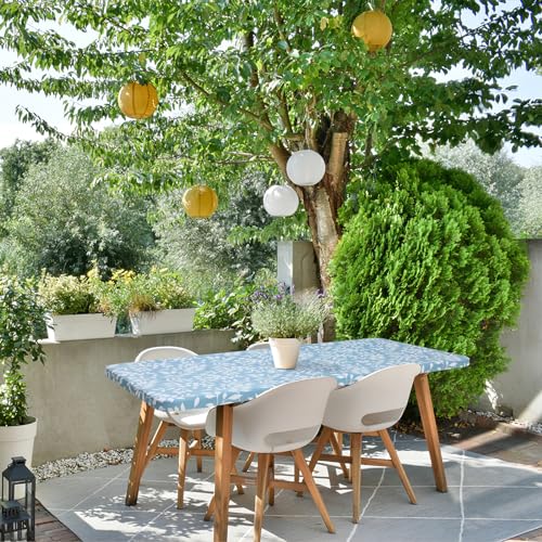 misaya Rectangle Vinyl Tablecloth, Fitted Table Cover, 100% Waterproof, Elastic Edge, Flannel Backing, Plastic Tablecloth Fit Folding Tables for Picnic, Outdoor (Blue Leaves, 36x96 inch) - color: Baby Blue, size: 96" X 36" (Rectangular)