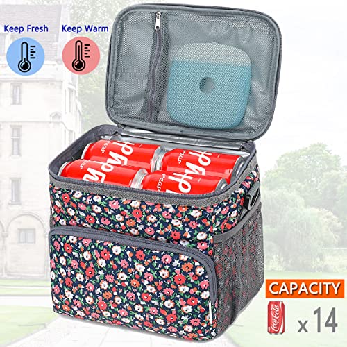 GYEUKHAM Insulated Reusable Lunch Bag Adult Large Lunch Box for Women and Men with Adjustable Shoulder Strap,Front Zipper Pocket and Dual Large Mesh Side Pockets,Floral - color: Floral
