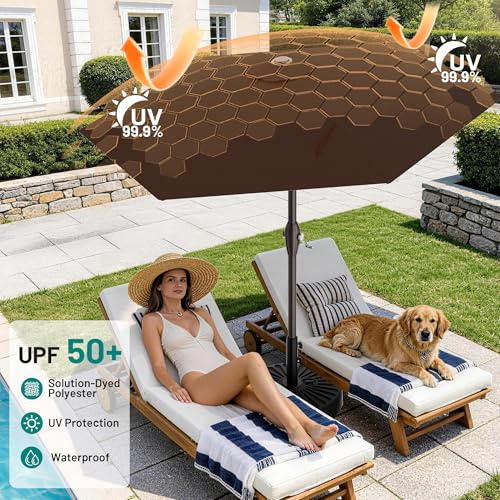 AreShark 7.5FT Patio Umbrella Table Market Umbrella with 6 Sturdy Ribs, Button Tilt/Crank, Heavy-Duty Outdoor Umbrellas for Pool, Deck, Garden and Backyard, Brown - color: Brown, size: 7.5FT