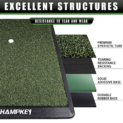CHAMPKEY Premium Synthetic Turf Golf Hitting Mat | Heavy Duty Rubber Base Golf Practice Mat | Come with 1 Rubber Tee and 9 Plastic Tees - size: M(13" x 17"), style: PRO Version