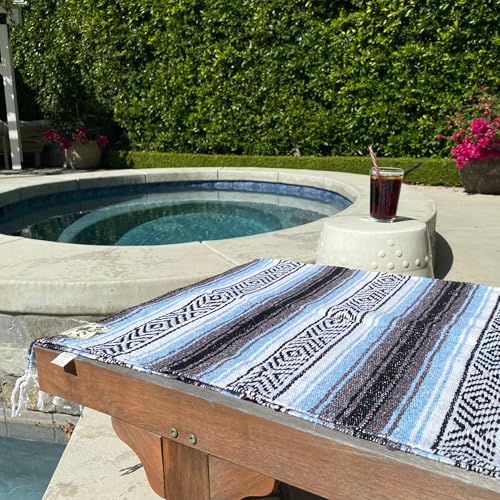 Del Mex Classic Mexican Blanket, Large Authentic Woven Falsa Throw (70"x50"), Artisan Southwest Décor for Beach, Yoga, Outdoors (Light Blue) - color: Light Blue