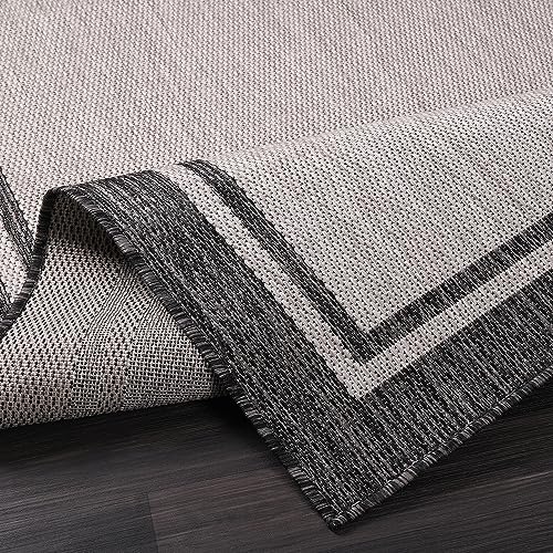 CAMILSON Indoor Outdoor Rug, 8x10 Bordered Gray Modern Area Rugs for Indoor and Outdoor Patios, Kitchen and Hallway Mats, Washable Porch Deck Outside Carpet (Bordered Grey, 8 x 10) - color: Bordered Grey, size: 8' x 10' (Rectangular)