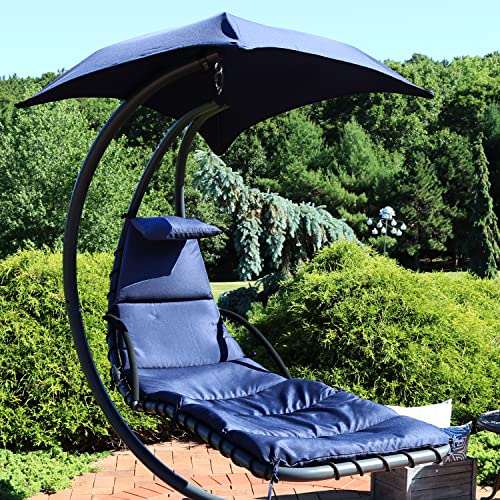 Sunnydaze Outdoor Hanging Lounge Chair Replacement Cushion and Floating Umbrella Fabric Only - Curved Swing Chair Cushion Replacement - Navy Blue - color: Navy Blue