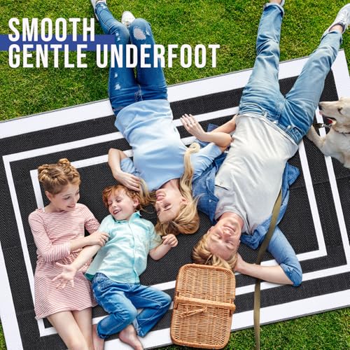 OLANLY Outdoor Rug 5x8 ft Waterproof, Reversible Outdoor Plastic Straw Rug, RV Mat, Indoor Outdoor Carpet Clearance for Patio, Camping, Balcony, Deck, Backyard, Black & White - color: Black & White, size: 5' X 8' (Rectangular)