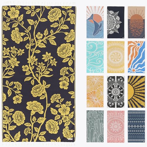 FESHKA Sand Proof Turkish Beach Towel – Oversized, Quick Dry & Lightweight Travel Towel - 100% Organic Cotton Beach Blanket - Perfect for Bath, Pool & Picnic | Gardenia (Yellow/Black) - color: 34 - Yellow/Black