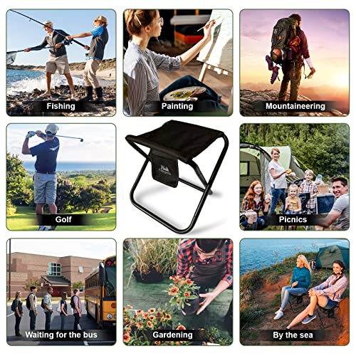 Upgraded Portable Folding Stool, 13 Inch Camping Stool for Adults Fishing Hiking Gardening and Beach with Carry Bag, Hold Up to 450lbs[Black] - color: Black