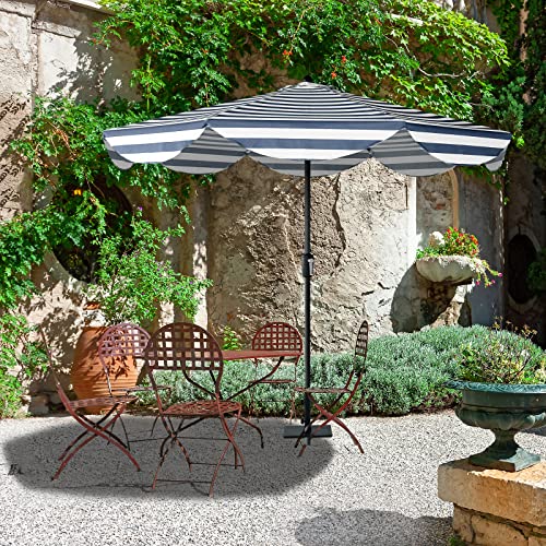 Tempera 9ft Scalloped Patio Umbrellas Outdoor Table Umbrellas with Fade Resistant Canopy, 8 Sturdy Rids, Elegant Vintage Umbrellas for Lawn, Pool, Deck, Balcony - color: Blue White Stripe, size: 9 FT