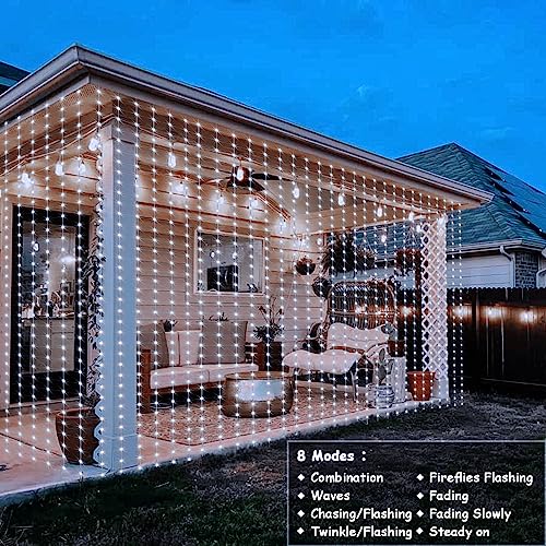 echosari Curtain Lights Battery Operated, 200 LED Curtain Fairy Lights 6.6×6.6ft with Remote Timer Outdoor Wall Light Fully Waterproof for Wedding Backdrops Bedroom Decor (Cool White) - color: Cool White, size: 6.6Ft x 6.6Ft